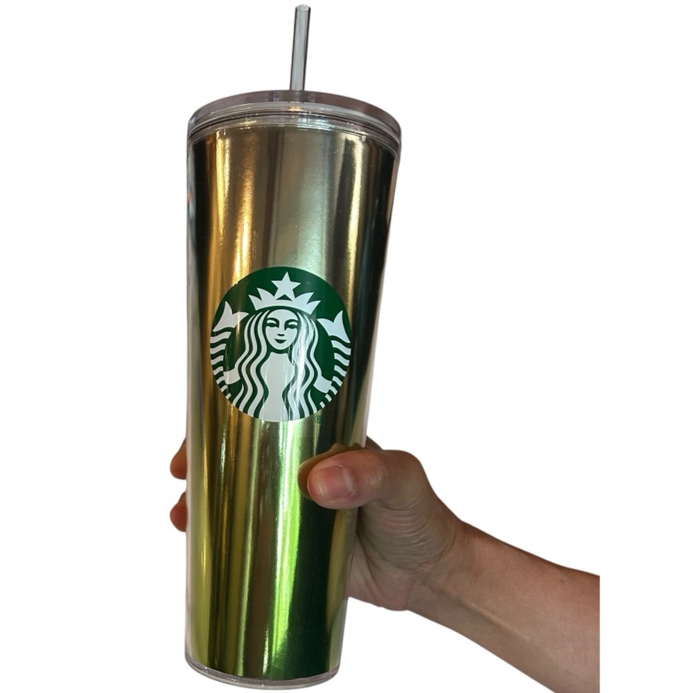 2025 Starbucks 24 oz iridescent Tumbler with clear Lid and straw reusable. New